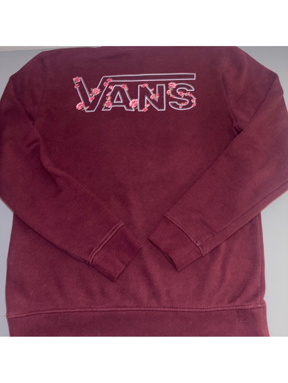 Vans Women’s Small Burgundy Floral Logo Pullover Hoodie Maroon Skate Sweatshirt